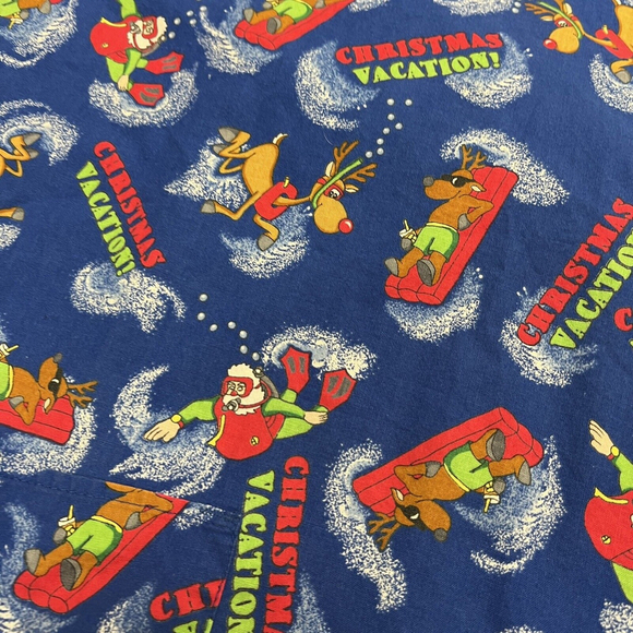 Womens Christmas Scrub Top Set of 2 Medium Rudolph & Vacation Santa V Neck - Picture 5 of 8